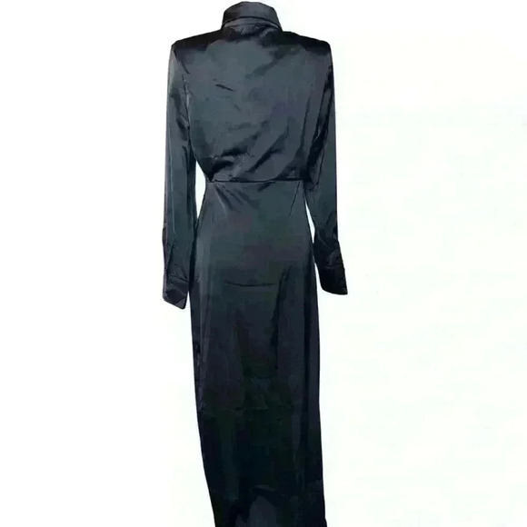 Ebony Silky Satin Maxi Dress with Side Slit - Picture 2 of 3